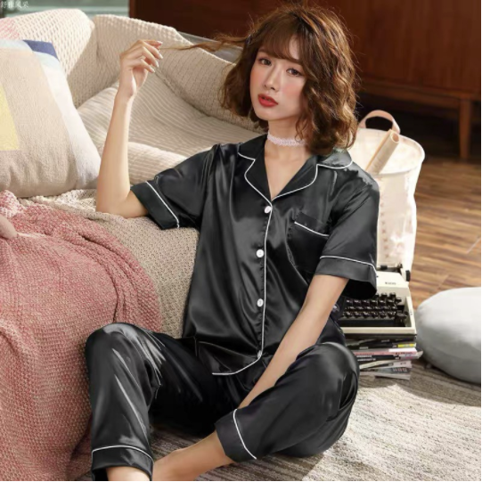 Silk Pajama Terno Long Pants Sleepwear Set Korean Home Wear Lounge