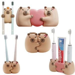 JEHUA Hanging/Free Standing Capybara Toothbrush Holder Drain Hole Multi-functional Hanging Toothbrush Stand Durable Stable Toothpaste Storage Shelf