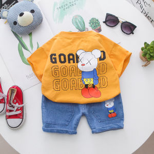 Anak anak Anak laki laki Kaos Boneka Trendi Celana pendek denim Kapas Jas Baju Katun Pakaian Setelan