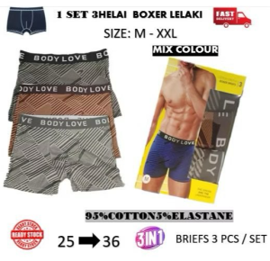 Boxer Lelaki Harga Borong Underwear Briefs M-2XL 3pcs/1set