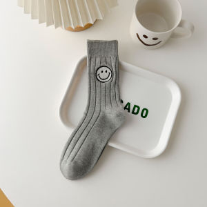 SAB04 KAOS KAKI WANITA TINGGI BAWAH BETIS ATAS MATA KAKI MOTIF SMILE BORDIR KAUS KAKI REMAJA CEWEK BAHAN KATUN WOMAN SOCKS IMPORT