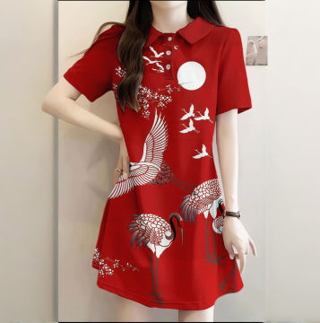white christmas dresses Chinese Style Three Quarter Sleeve Printed Qi-Wa Lolita Dress L