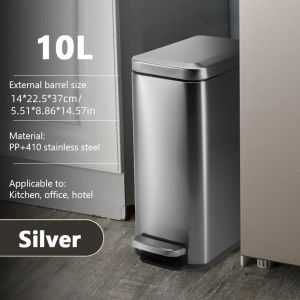 Stainless Steel Trash Can with Pedal Kitchen 10/18L Metal Garbage Bin Narrow Waterproof Living Room Paper Basket Cleaning Supplies