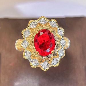 SEQUITO High Quality Finger Jewelry Micro Paved Tiny Cubic Zircon Setting Red Stone Flower Shape Women Prom Adjustable Gold Silver Plated Ring SR146