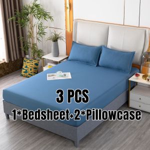 3PCS/SET  Bedsheet No Lukot No Gusot Korean Plain Bedsheet Set（1 Fitted Sheet + 2 Pillowcases）Single/Double/Queen/King Size Bed Sheet Cover With Garter