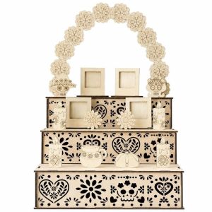 EXALTEDP Wooden Day of Dead Ofrenda Box Skulls Candles DIY Mexican Fiesta Party Decor Traditional Home Kitchen Decor Memorial Display Box Home Decor