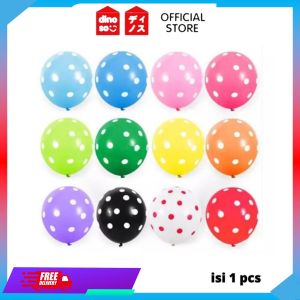 Dinoso Balon Latex Polkadot SATUAN Ukuran 12 Inch Mix Warna Random