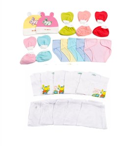 [TẶNG VÒNG DÂU TẰM ] Combo 27 Món Đồ Dùng cotton Cho Bé Sơ Sinh Cao Cấp (5 Áo cotton + 5 Quần + 10 Bao Tay Chân + 2 Nón + 5 Tã dán)