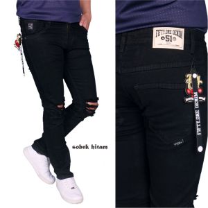 Celana Jeans Pria Panjang Sobek Ripped Lutut New premium Black Jazz Grey Hitam Skinny SlimFit Pensil