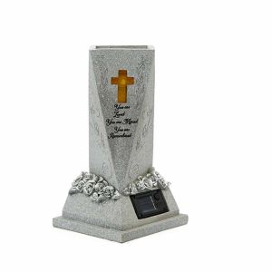 TASTY TIMES Cross Solar Cemetery Vase Solar Powered Resin Decorative Statue Flower Pot Decorative Vase with Drain Holes Memorial Floral Holder Garden Cemetery