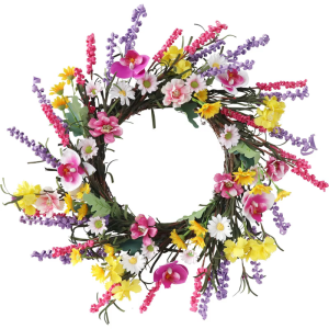 พวงหรีดประตูพวงหรีดดอกไม้ที่มีสีสันดอกไม้ประดิษฐ์ดอกไม้ประดับฤดูใบไม้ผลิและฤดูร้อนพวงดอกไม้ประดับสำหรับบ้าน