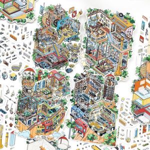 MAKERVY Open Today Series Miniature Landscape Sticker DIY PET Cabin Scene Sticker Creative Stress Relief Toy Game Stickers Gift