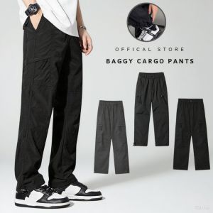 Mens Urban Streetwear Cargo Pants Trendy Work Trousers with Zipper Accents for Stylish Casual Outfits