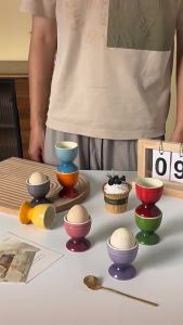 #Hot selling# Creative tall round egg cup personalized and colorful kiln-fired ceramic egg holder practical for restaurant and home use CQ Home