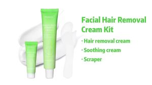 Painless Facial Hair Removal Cream for Women - Sensitive Skin 2-in-1 Kit with Soothing Cream Upper Lip & Chin Hair Remover At-Home Depilatory (4 Min 7 Days Smooth)2.03 Fl Oz