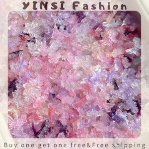 YINSI 30Pcs DIY Nail Art Decor 3D Butterfly Flower Jewelry Nail Drill Aurora Resin Butterfly Glitter Rose Nail Manicure Design