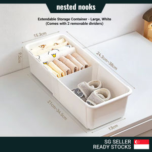 Extendable Storage Container with 2 Removable Dividers for Drawers Organizers Storage Box with Compartments Underwear Socks Baby Accessories