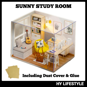 [HY] Set DIY Rumah Patung DIY Dollhouse Miniature Kit DIY Dollhouse Dust Cover Sunny Study Room Valentine Birthday Gift DIY小屋模型屋书房