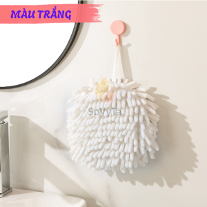 Khăn Treo Lau Tay Siêu Mịn Cho Phòng Tắm -Khăn Lau Tay Hình Tròn Có Móc Treo Tiện Dụng -Khăn Lau Tay Mềm Mịn Dạng Treo Trang Trí Nhà Bếp