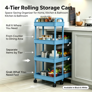 Trolley Cart Moving Rack Kitchen Storage Shelf 4Tier Bedroom Bathroom Organizer Trolley Rack