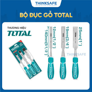 Bộ 3 đục gỗ Total THT41K0302 chất liệu thép Crv cao cấp dài 140mm rộng 12mm 19mm 25mm dùng để đục gỗ - Thinksafe