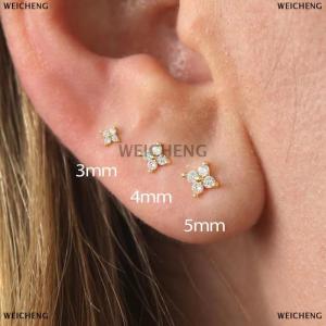 [COD] WEICHENG 3Pcs set Four Petals Zircon Flower Stud Earrings Set For Women Small Classic Versatile Earrings 3 4 5mm