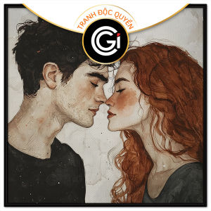 Tranh vẽ tình yêu cặp đôi dễ thương. Tranh treo tường dán tường sơn dầu canvas. CGI-1487