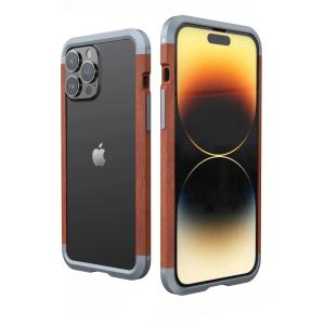 For iPhone 15 14 Plus 13 12 Pro Max Iron Wood Frame Phone Case Shockproof Dropproof Rugged Bumper Cover Metal Border Guard Shell