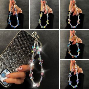DECORATE X Crystal Mobile Phone Lanyard Strap Hand-beaded Arts Crafts Phone Hand Rope Creative Anti-Lost Car Keychain