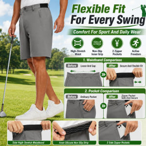 Mens Quick Dry Golf Shorts Stretch Casual Business Shorts Breathable Lightweight Elastic Waist Comfortable Performance Outdoor