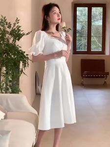 White Formal Civil Wedding Graduations Baptismal Dedication Kasal Binyag Fashion Dress on Sale㏇X0407