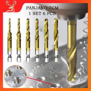 Mata Bor Set Komplit 6 pcs Mata Bor Pembuat Ulir M3-M10 Set Hex Twist Spiral Tapper 7cm Mata Bor Multifungsi