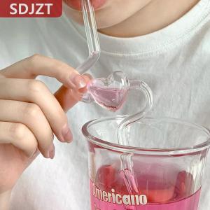 [COD] SDJZT หลอดแก้วใสรูปหัวใจน่ารักทนความร้อนสำหรับเด็กผู้หญิงหลอดแก้วใสสำหรับดื่มน้ำผลไม้ใช้ในบ้านใช้ซ้ำได้
