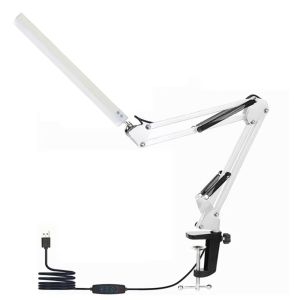 VERMILL Rocker Arm LED Table Lamp Dimmable 3 Modes Double Head Lamp Adjustable 360° Rotation Folding Desk Light Study