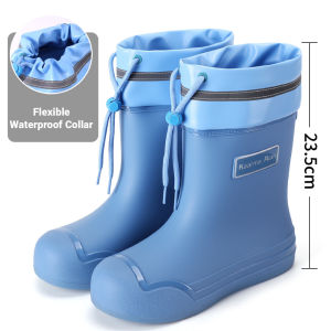 Womens Mid-calf Rain Boots Non-slip Wear-resistant Rain Boots Thicken Bota with Reflective Strip