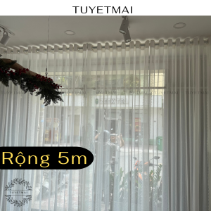 Rèm voan lỗ khoen tròn trang trí phòng rèm Spa - Màu trắng hạt mưa