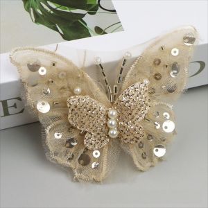 MUNCHX Double-Layered Sequins Butterfly Applique Hand-Sewn Gold-Sprayed DIY Clothes Embellishment Butterfly Decoration Lustrous Beaded Clothes Accessories Performance Clothing