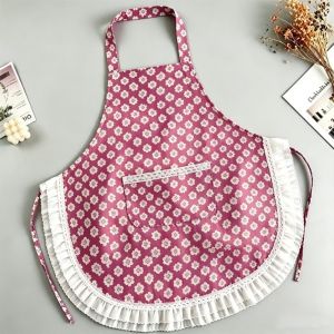 MIRELAE Canves Ruffled Trim Apron Lace Design Stain-proof Household Apron Small Flowers Work Clothes For Kitchen