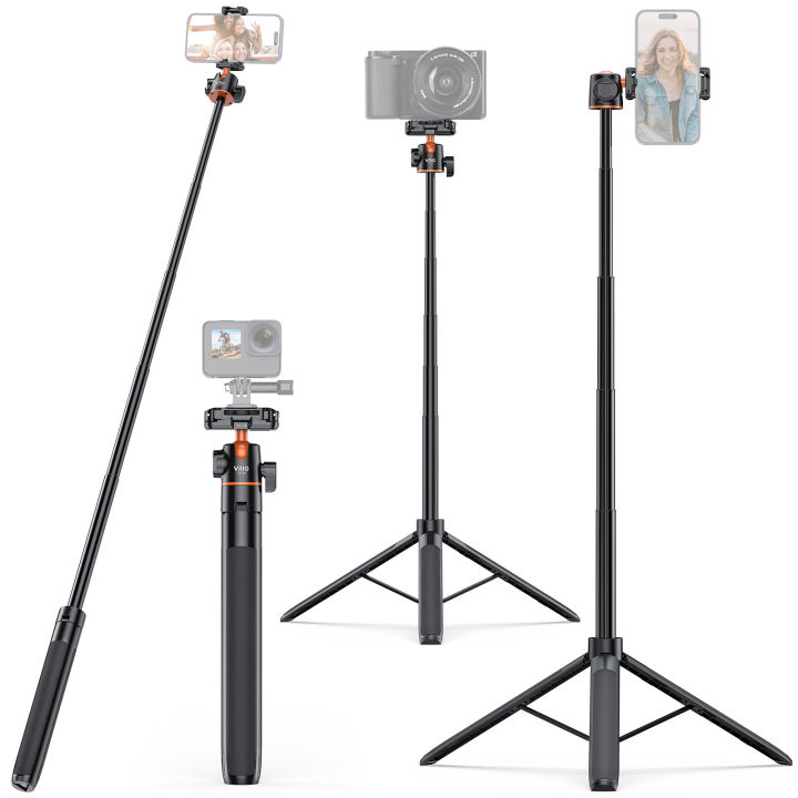 VRIG TP-16 140cm/55in Selfie Stick Tripod Stand with Flexible Ball Head  Phone Holder 1/4 Inch Screw Connection for Smartphone Camera Vlog Live