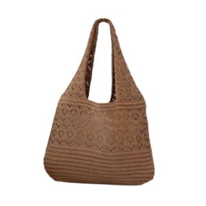 CRNGW Vintage Knitted Tote Handbag Hollowed Out Bohemian Beach Tote Bag Durable Large Capacity Hollow Woven Crochet Bag Female