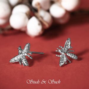 [Studs & Such] 925 Silver Casual Hoverfly Stud Earrings With Cubic Zirconia