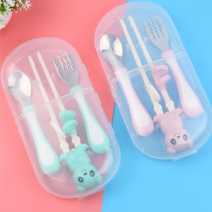 Freeship Bộ 3 chi tiết thìa dĩa hình gấu tập ăn cho bé có hộp vệ sinh cực đáng yêu