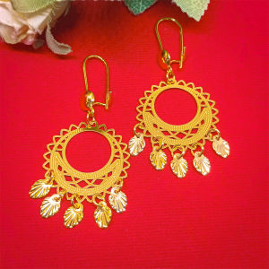 Anting Drop Hoop Grosir Fashion Wanita Dewasa Bohemian Metal Heart Love Gypsi Etnik Titanium Berlapis Emas 18K Gold Terbaru Import Dubai India Hadiah Ulang Tahun