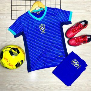 Bộ Quần Áo bóng đá trẻ em Brazil Xanh Bích Logo Thêu chất liệu thun lạnh siêu mát thoái mái vận động A28