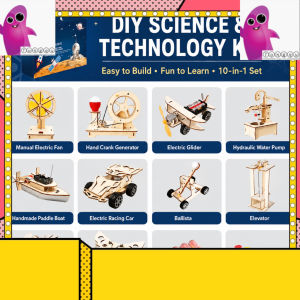 [SG Stock] Kids 10 Projects Wooden STEM Science Experiment Kit DIY Physics Assembly Model Educational Toy for Boys Girl