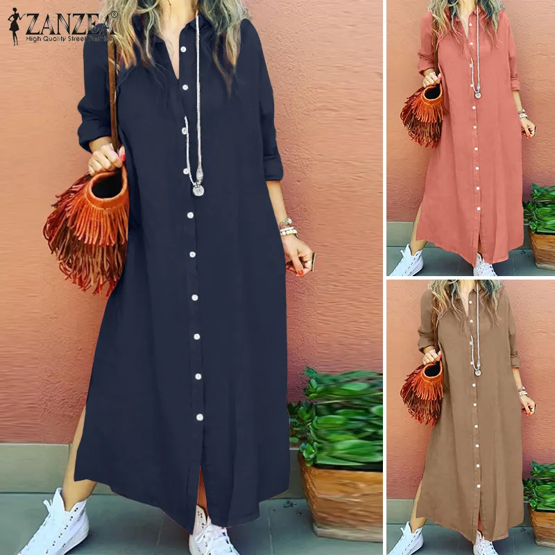 Long button down dress womens hotsell