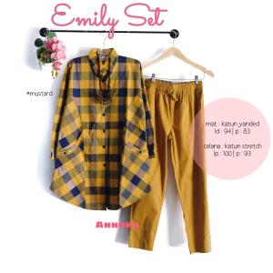 BISA COD Setelan Kemeja Tunik Motif Kotak Dan Celana Panjang Perempuan Dewasa Emily Set_Ti Amo