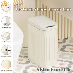 Vision 10L/15L Automatic Stainless Steel Toilet Trash Can Intelligent Induction Slit Garbage Can Narrow Type Bathroom Wastebasket Touchless Smart Dust Bin Automatic Sensor Storage Bin Contact Free