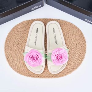 [Free Shipping] MelissaS New Fragrant Jelly Shoes Three-Dimensional Carved Thick-Soled Platform Shoes Rose Flower Flip-Flops Beach Sandals