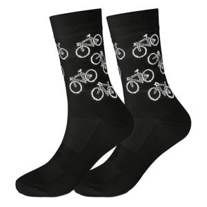 Mens Sport Athletic Bicycles Print Nylon Crew Socks Moisture Wicking Breathable Cycling Middle Calf Socks for Casual